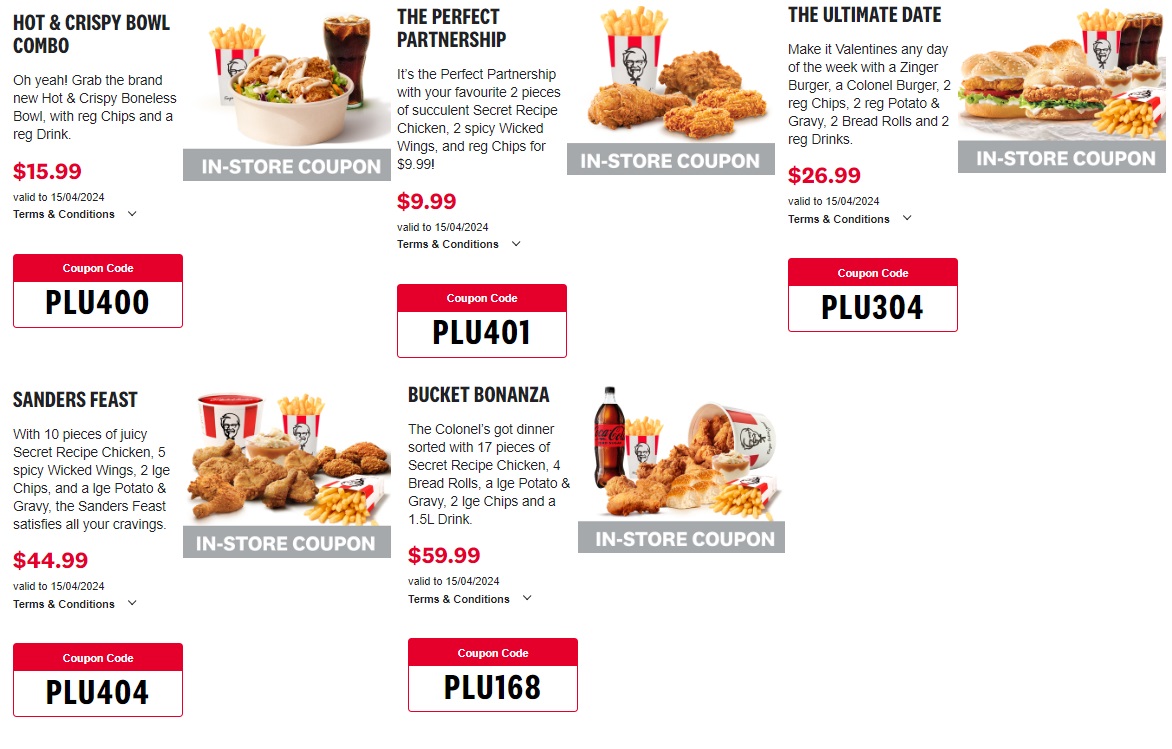 DEAL KFC Coupons valid until 15 April 2024 frugal feeds nz