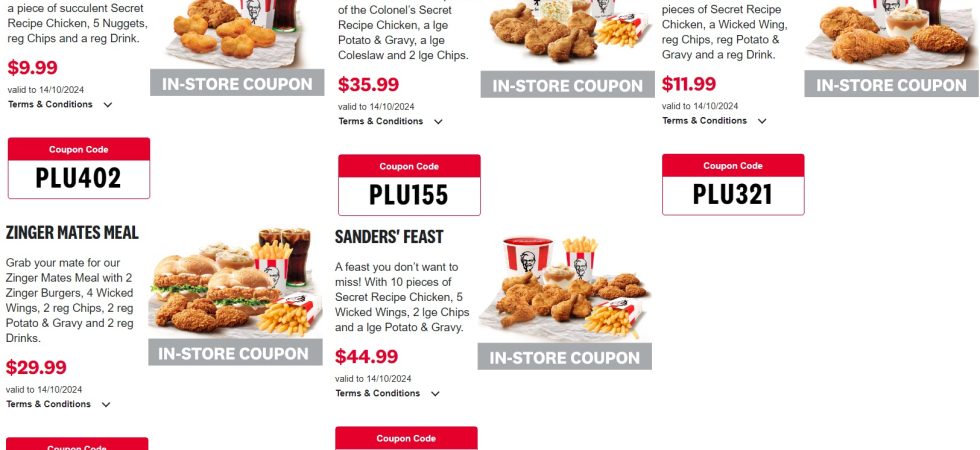 KFC NZ Coupons valid until 14 October 2024